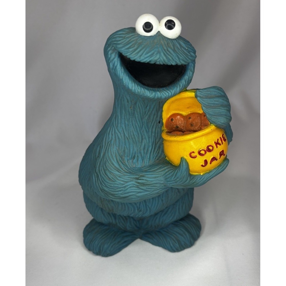 Vintage Sesame Street  Cookie Monster Coin Bank w/ Stopper 9.5" Tall-Illco